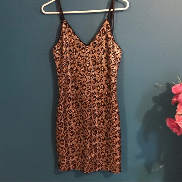 Sequin Leopard Mini Bodycon Dress shimmer Small - Picture 2 of 7